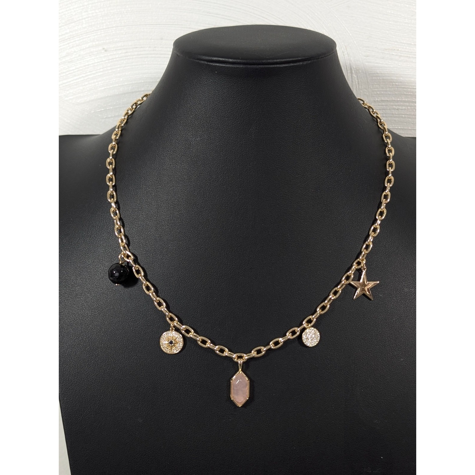 Jcm Brass Retro Pink Stone Star Compass Charm Necklace Gold Tone 20 In 14$